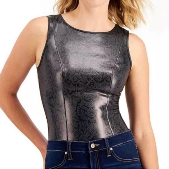 INC INTERNATIONAL CONCEPTS Jeans Snake Print Faux Leather Bodysuit Size L NWT - Picture 5 of 5